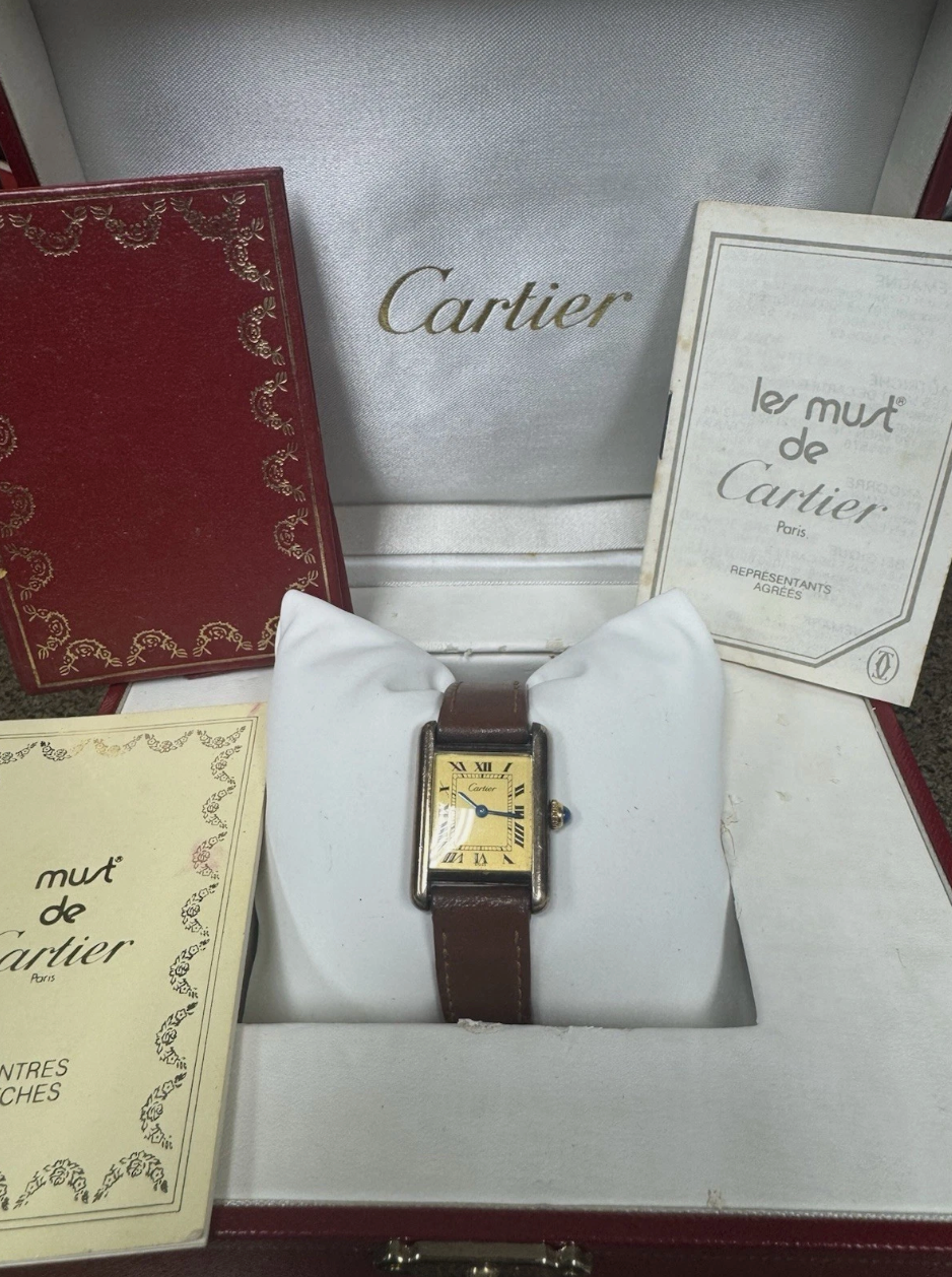 Vintage Must de Cartier Tank Ref 590005 | Vermeil 925 Gold Plated Watch | 1980s Quartz Dress Watch | Full Set with Box & Papers