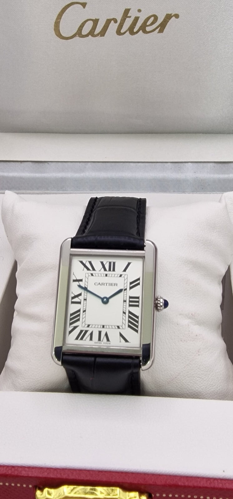 Cartier Tank Solo Steel Watch, Blue Cabochon Crown