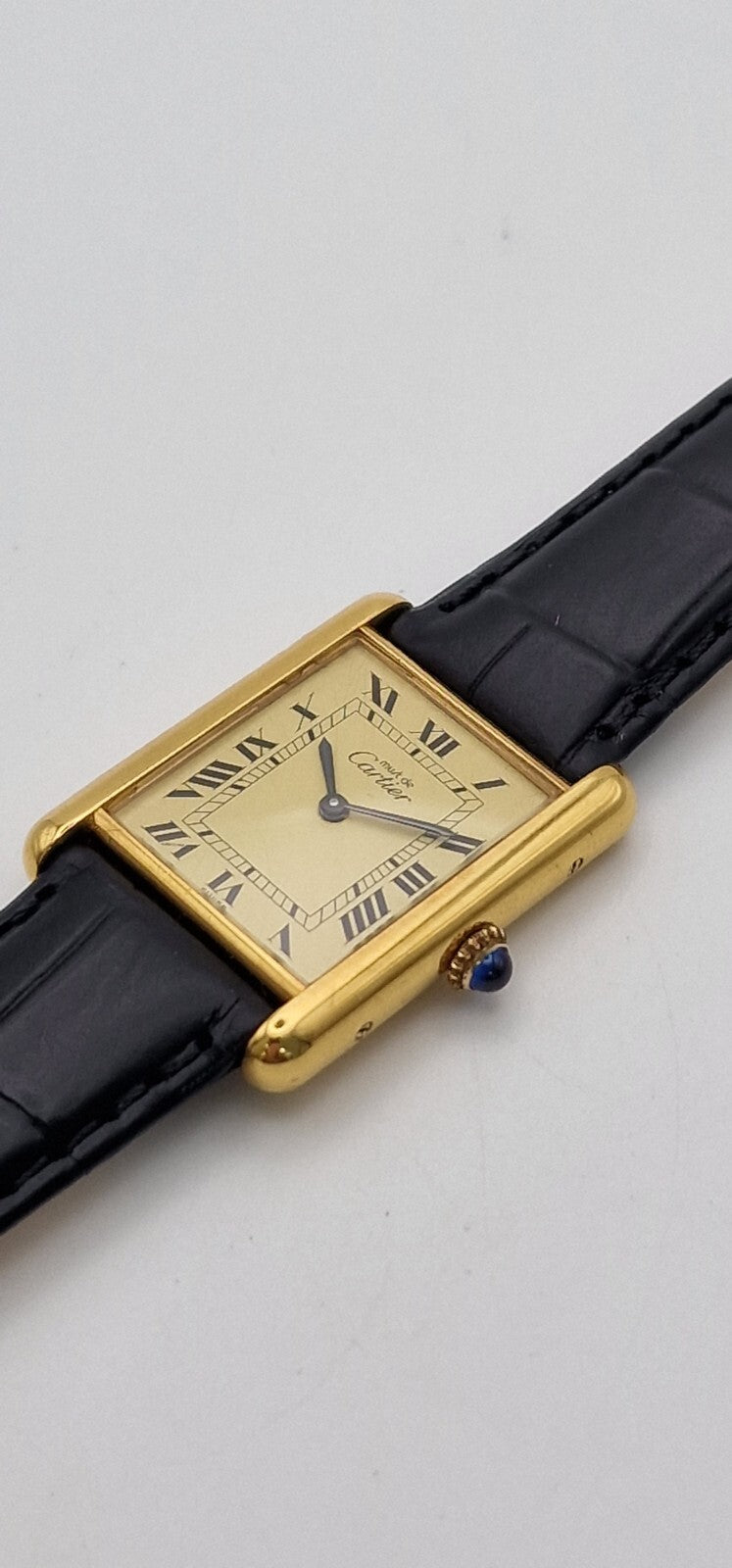 Must de Cartier Tank 18ct Gold on Silver Vintage Mid Size Mechanical Watch.