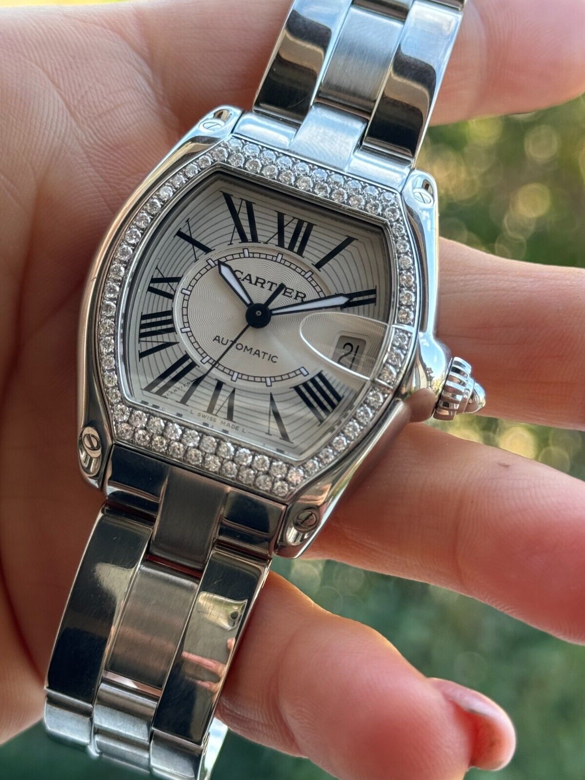 Cartier Diamonds Roadster 2510 Automatic Watch Mens Swiss Made