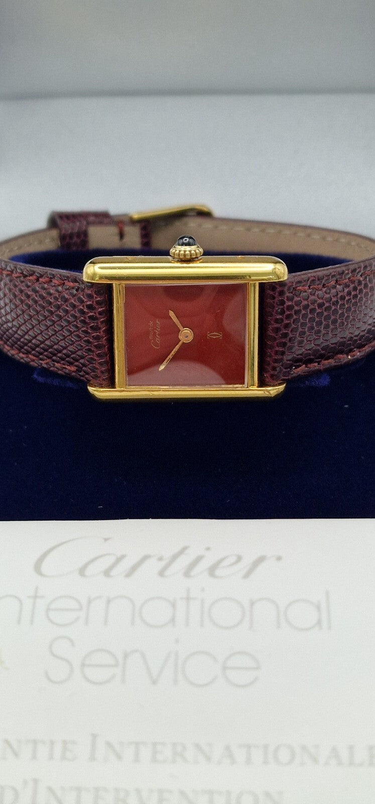 Cartier Tank Red Dial Ladies Watch, 18ct Gold on Silver