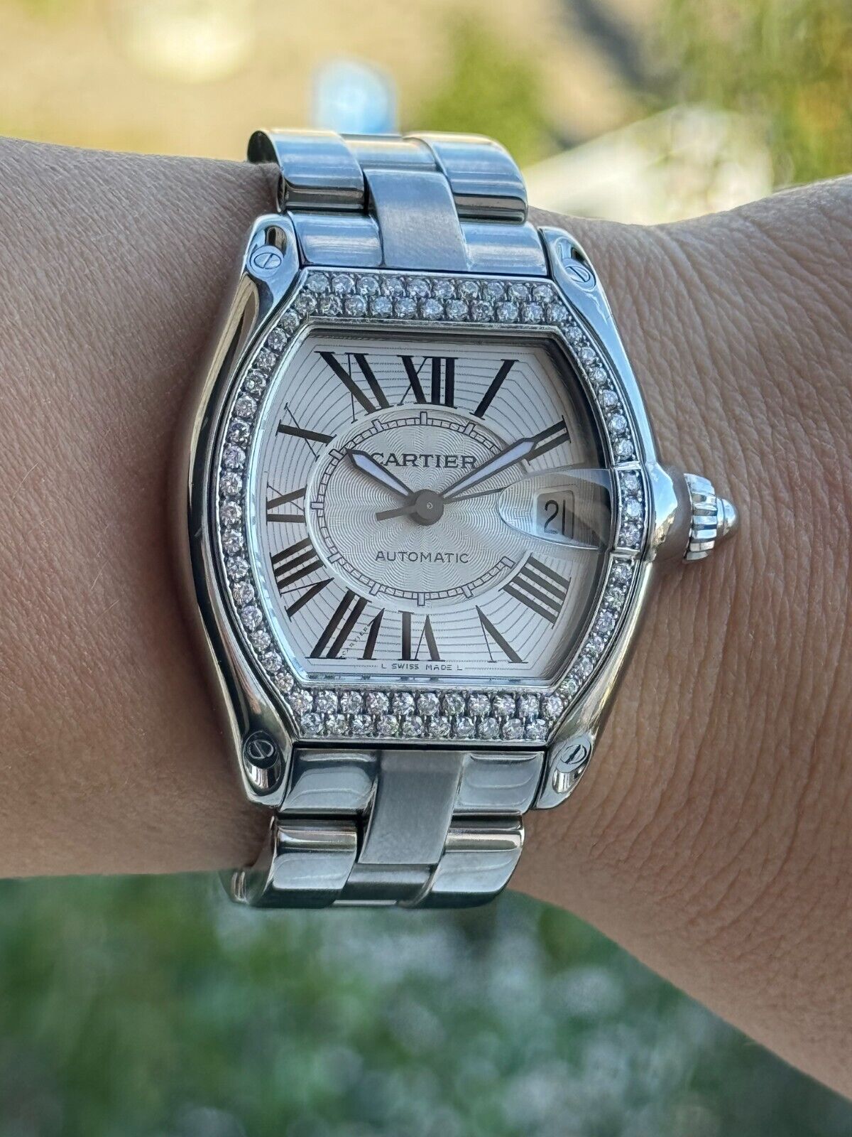 Cartier Diamonds Roadster 2510 Automatic Watch Mens Swiss Made