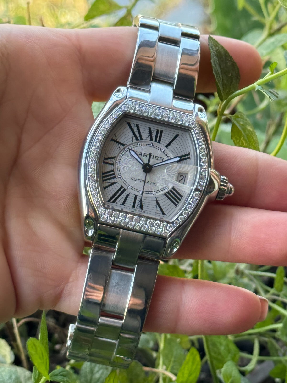 Cartier Diamonds Roadster 2510 Automatic Watch Mens Swiss Made
