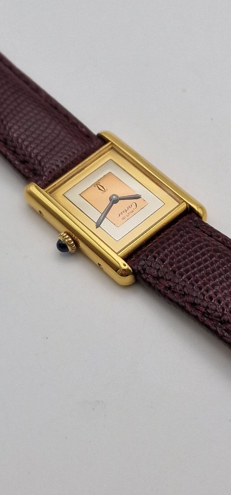 Must de Cartier Tank 18ct Gold on Silver Vintage Mid Size Mechanical Watch.
