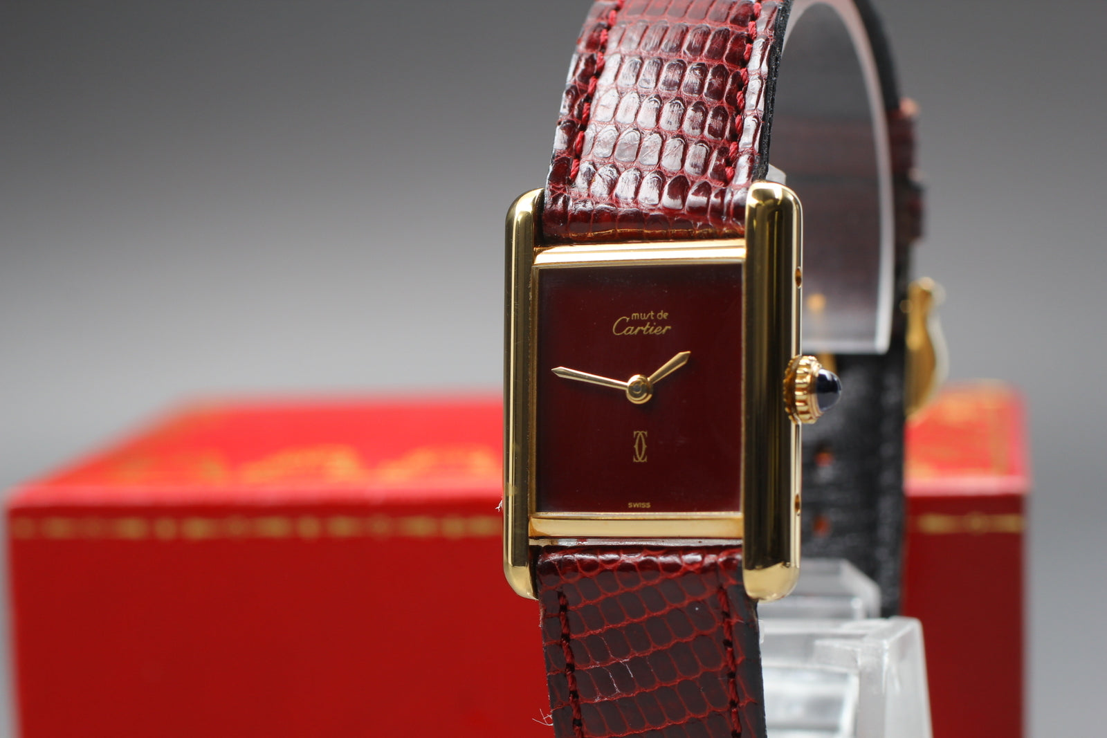 Cartier Must Tank Red Dial Watch, Full Set