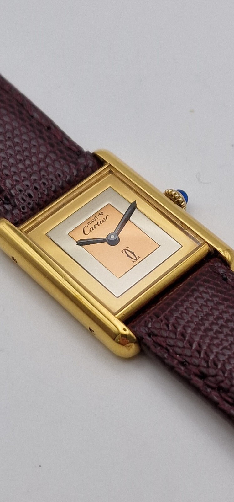 Must de Cartier Tank 18ct Gold on Silver Vintage Mid Size Mechanical Watch.