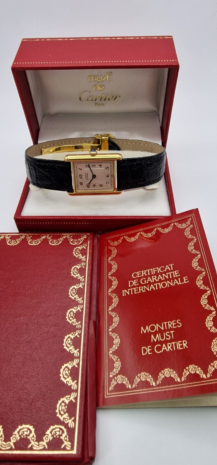 Must de Cartier Tank Gold Watch, Box & Papers, 1989