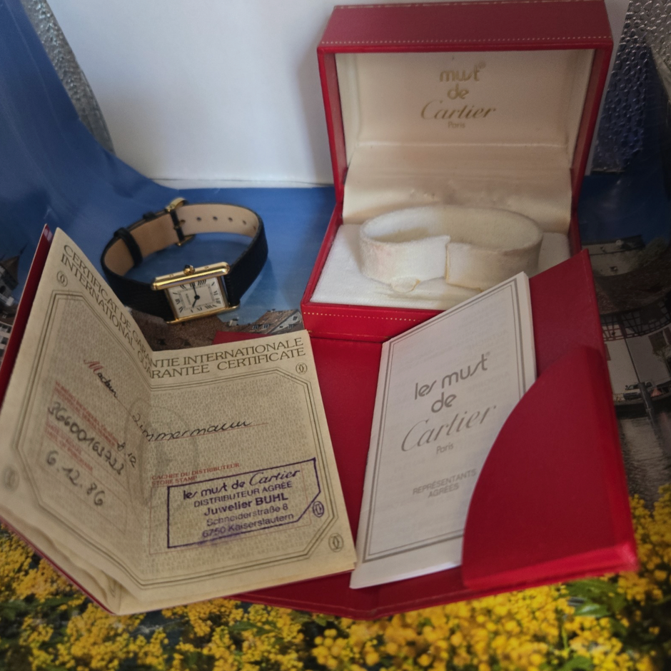 Authentic Ladies 1980s Vintage Cartier Tank Quartz Watch | Serviced, Box & Papers