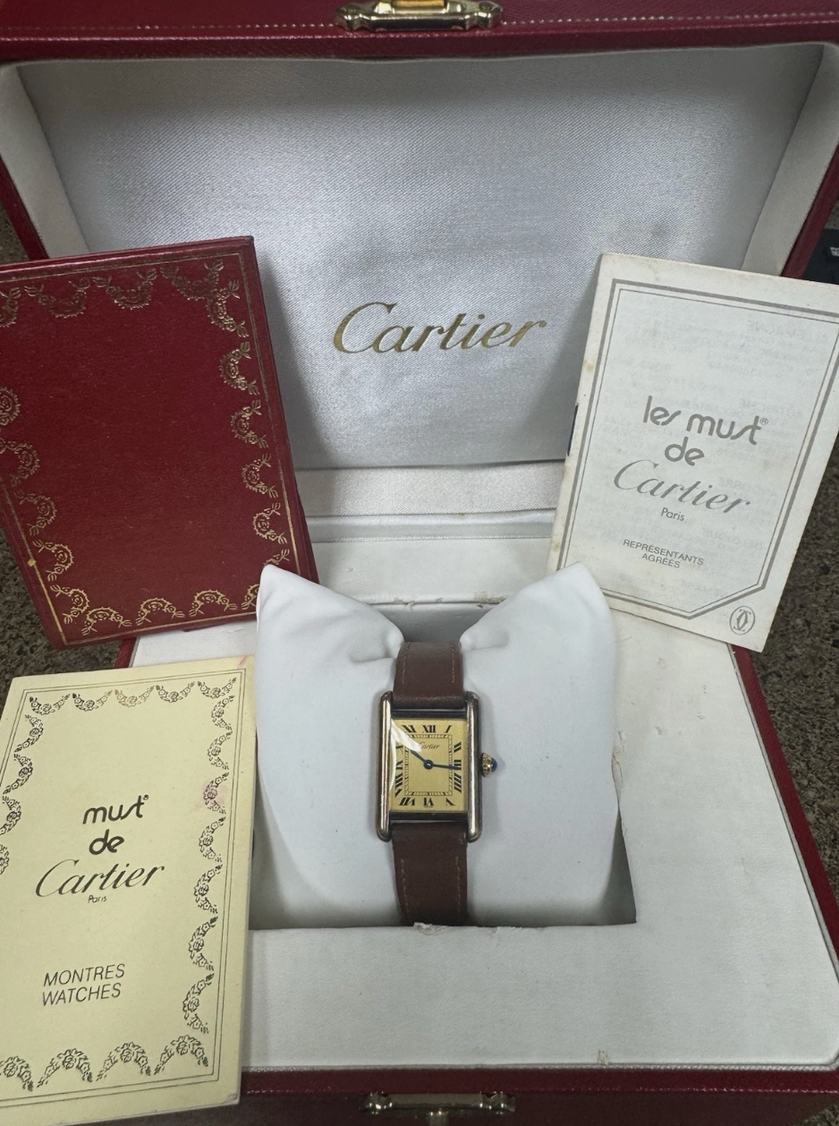 Vintage Must de Cartier Tank Ref 590005 | Vermeil 925 Gold Plated Watch | 1980s Quartz Dress Watch | Full Set with Box & Papers