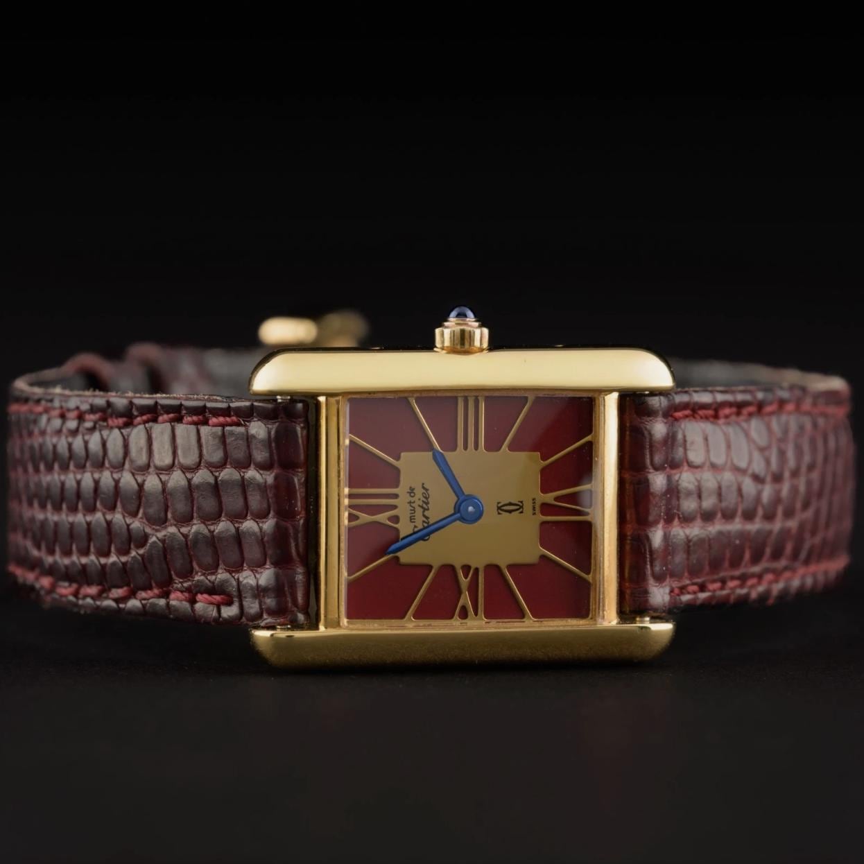 Cartier Tank Must 366001 Red & Gold Roman Dial 21mm Quartz Ladies Watch