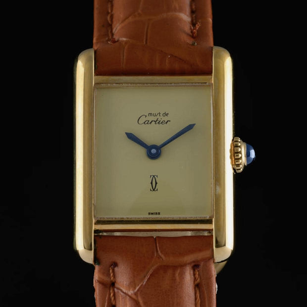 Vintage Cartier Tank Must Lemon Dial Manual Wind Gold 20mm Ladies Watch