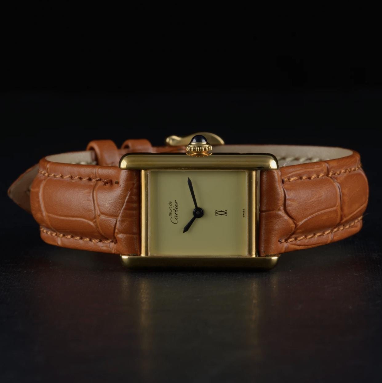 Vintage Cartier Tank Must Lemon Dial Manual Wind Gold 20mm Ladies Watch