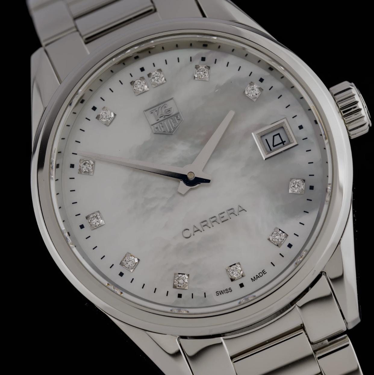 TAG Heuer Carrera WAR1314 Diamond Mother of Pearl 32mm Quartz Ladies Watch