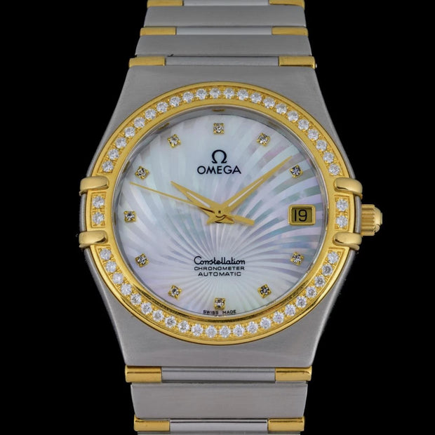 Omega Constellation Automatic Custom MOP Diamond Dial Gold and Steel 36mm Watch