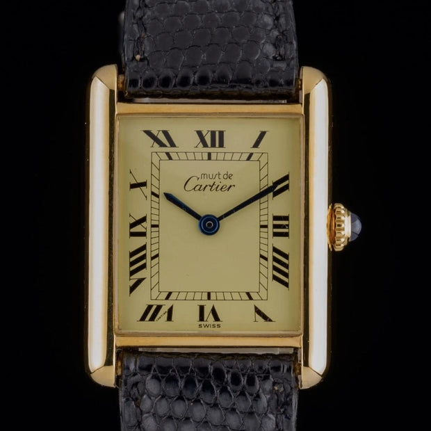 Cartier Tank Must Large 23mm Lemon Dial 925 Argent Gold Manual Watch