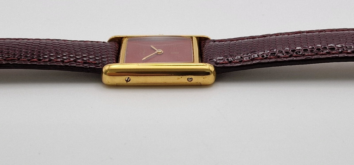 Cartier Tank Red Dial Ladies Watch, 18ct Gold on Silver