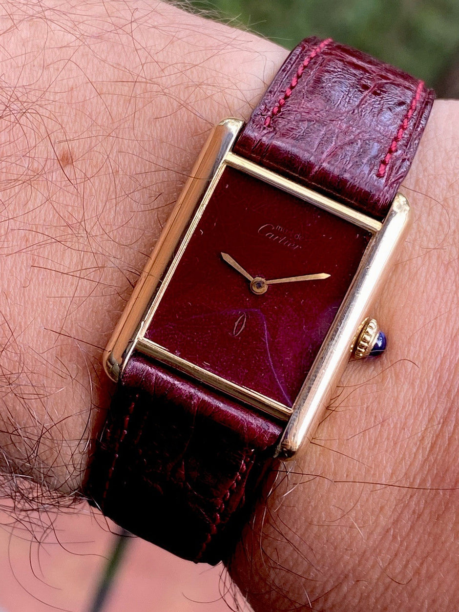 Cartier Tank LM Manual Wind Watch, Burgundy Dial | Watchlunex