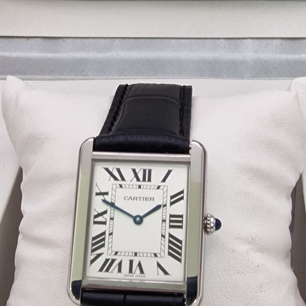 Cartier Tank Solo Steel Watch, Blue Cabochon Crown