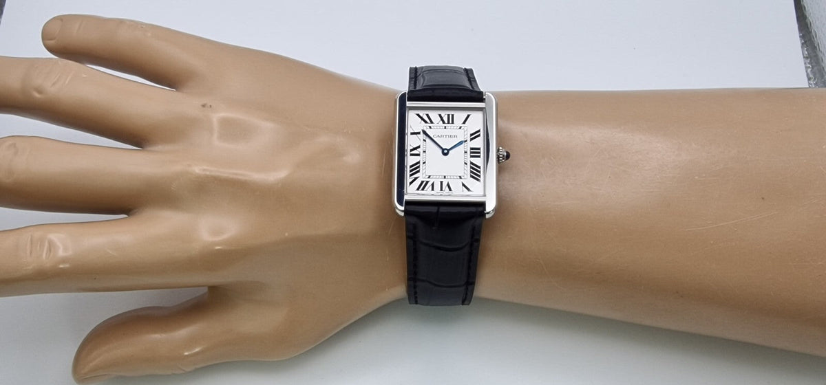 Cartier Tank Solo Steel Watch, Blue Cabochon Crown