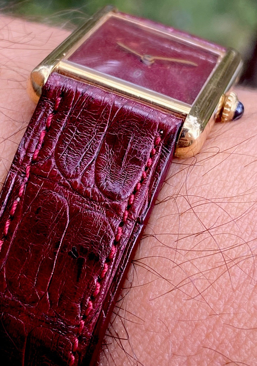 Cartier Tank LM Manual Wind Watch, Burgundy Dial | Watchlunex