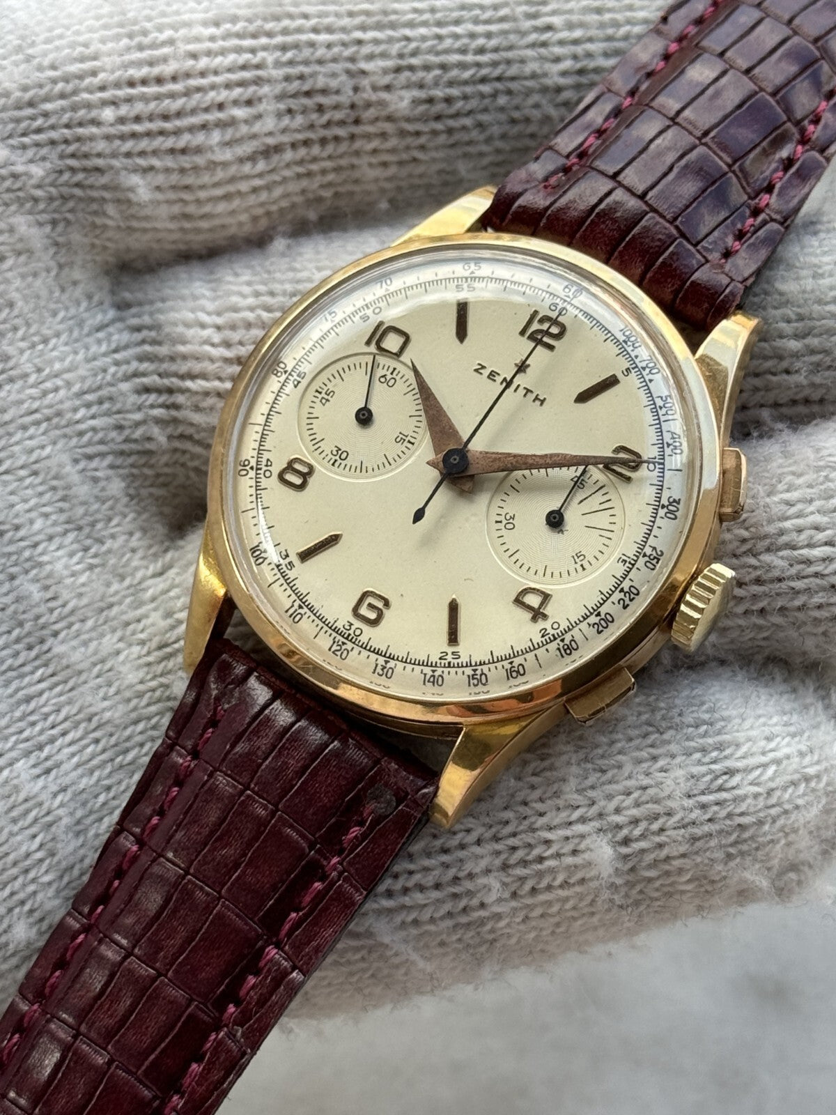 Vintage Zenith Chronograph 18K Gold Watch