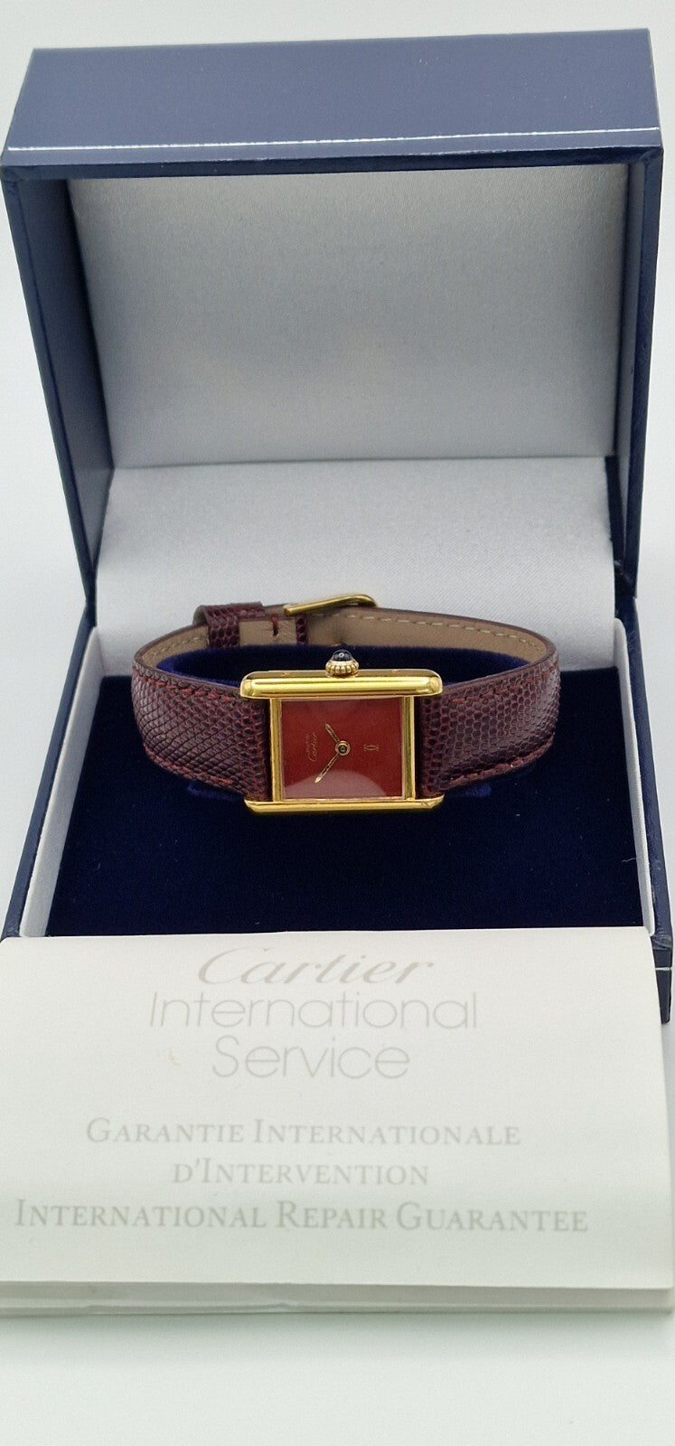 Cartier Tank Red Dial Ladies Watch, 18ct Gold on Silver