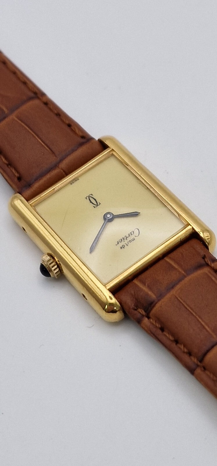 Must de Cartier Tank 18ct Gold on Silver Mid Size Vintage  Mechanical Watch.