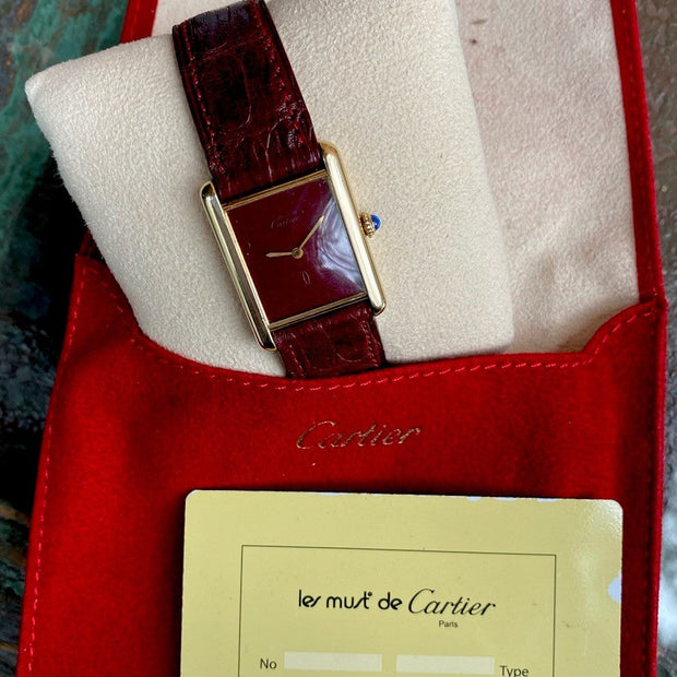 Cartier Tank LM Manual Wind Watch, Burgundy Dial | Watchlunex