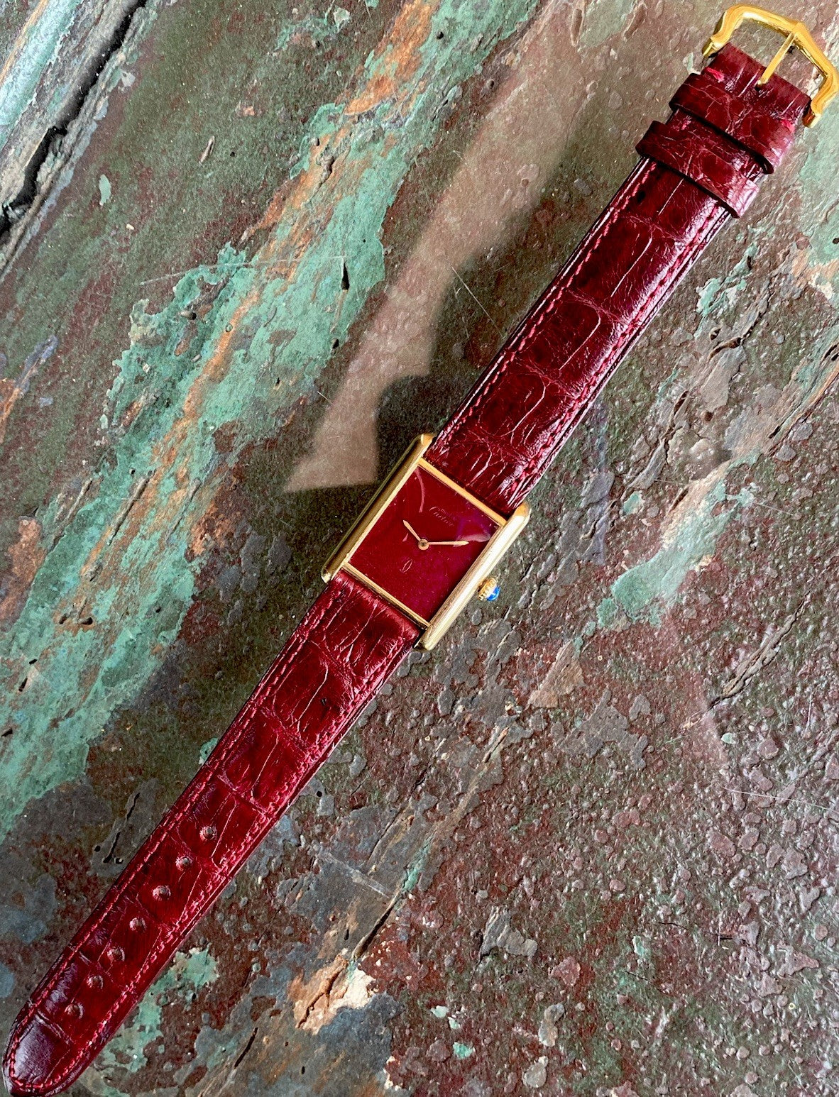 Cartier Tank LM Manual Wind Watch, Burgundy Dial | Watchlunex