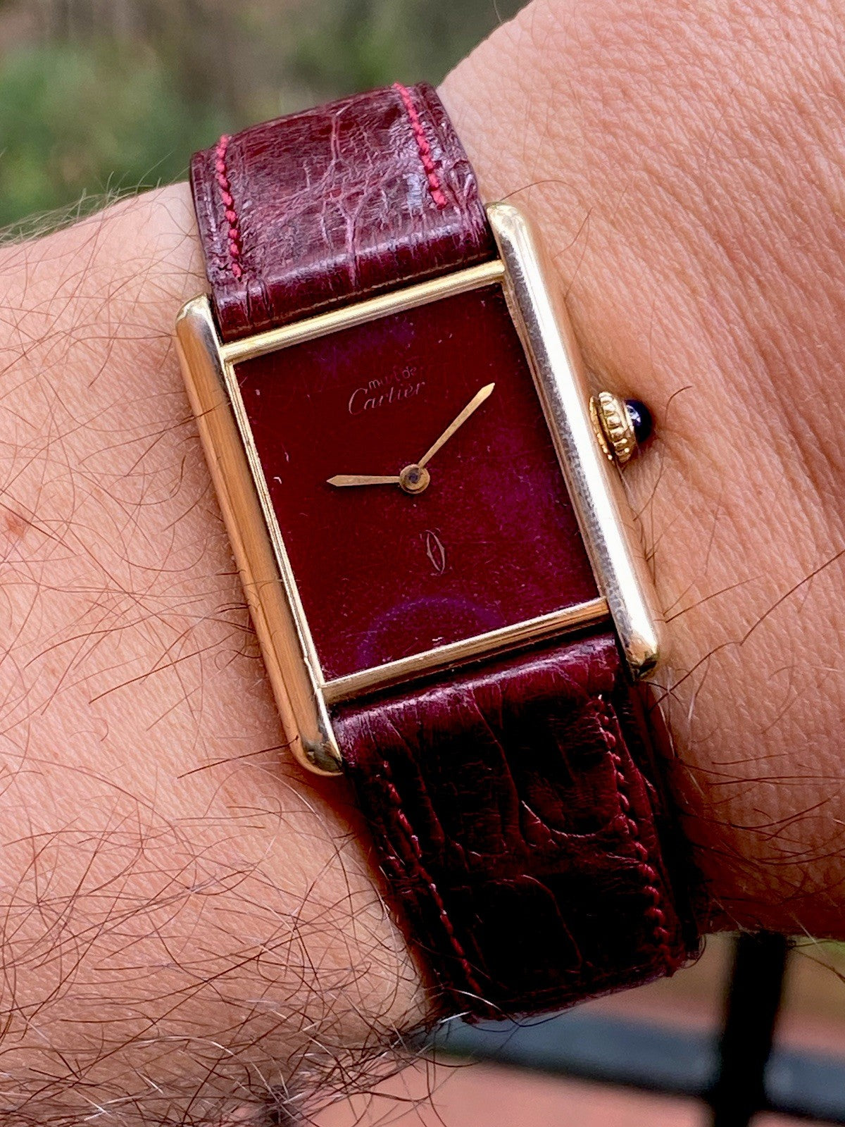 Cartier Tank LM Manual Wind Watch, Burgundy Dial | Watchlunex