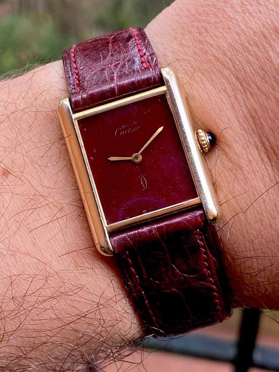 Cartier Tank LM Manual Wind Watch, Burgundy Dial | Watchlunex