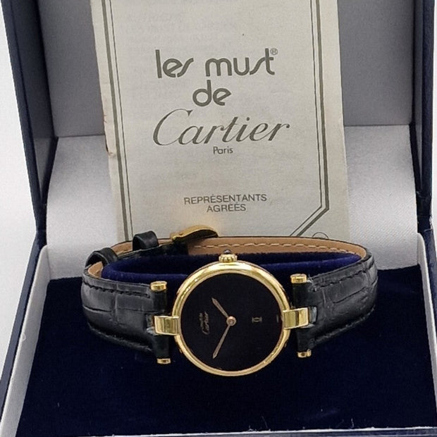 Must de Cartier Vendome Ladies Watch, Black Dial