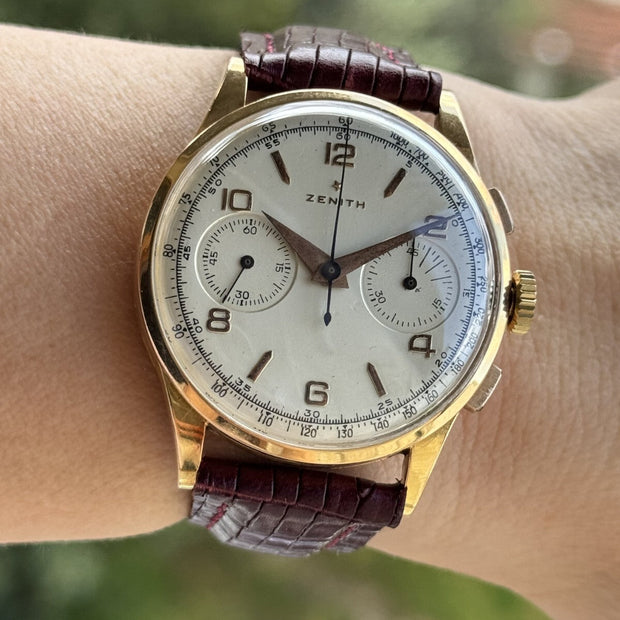 Vintage Zenith Chronograph 18K Gold Watch