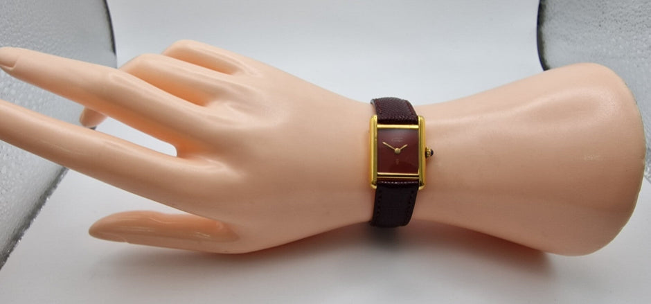 Cartier Tank Red Dial Ladies Watch, 18ct Gold on Silver