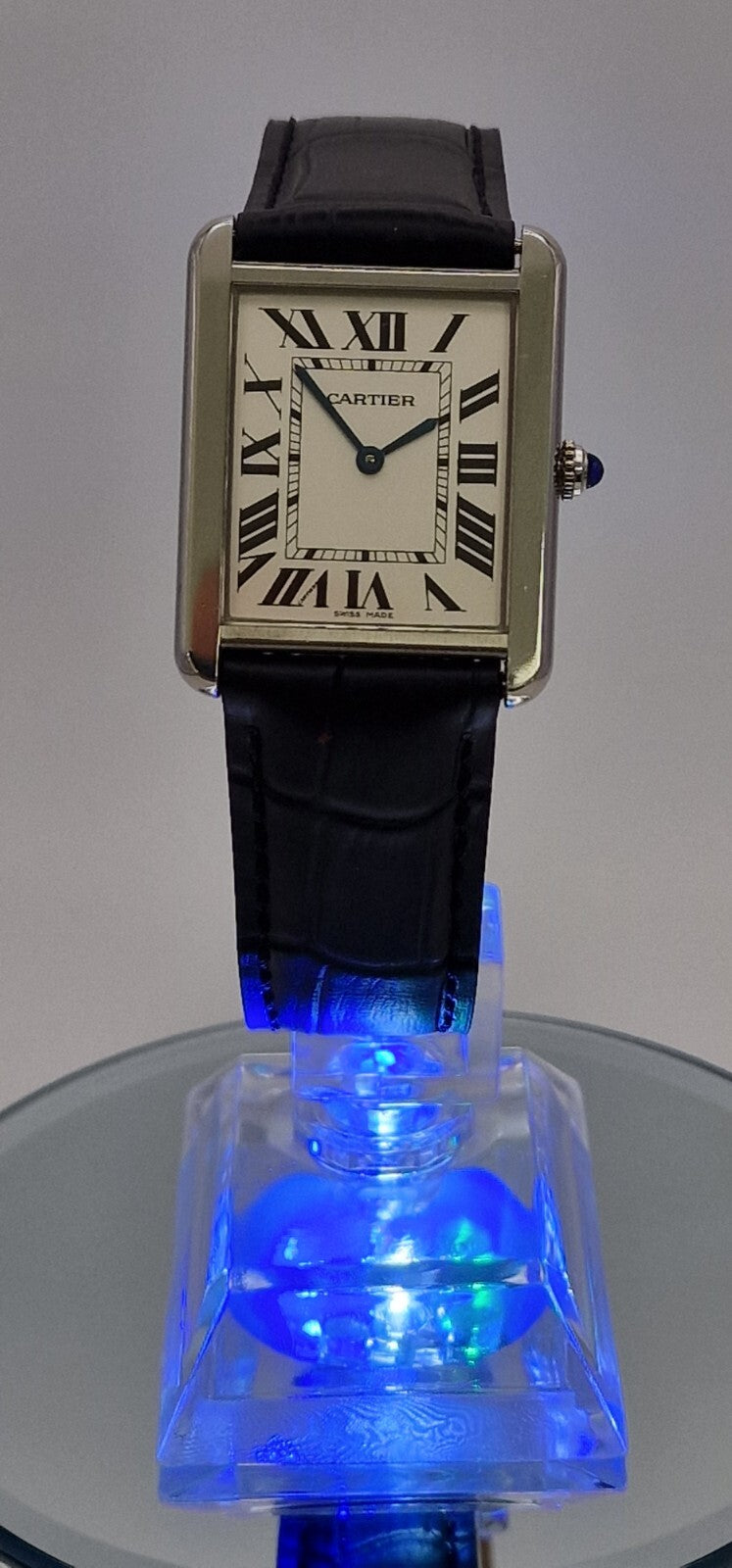 Cartier Tank Solo Steel Watch, Blue Cabochon Crown