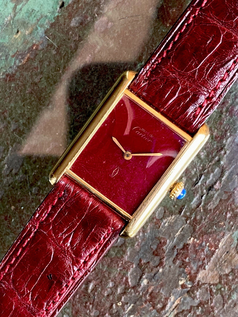 Cartier Tank LM Manual Wind Watch, Burgundy Dial | Watchlunex