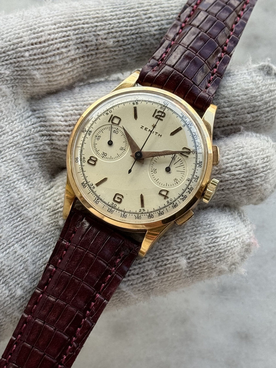Vintage Zenith Chronograph 18K Gold Watch