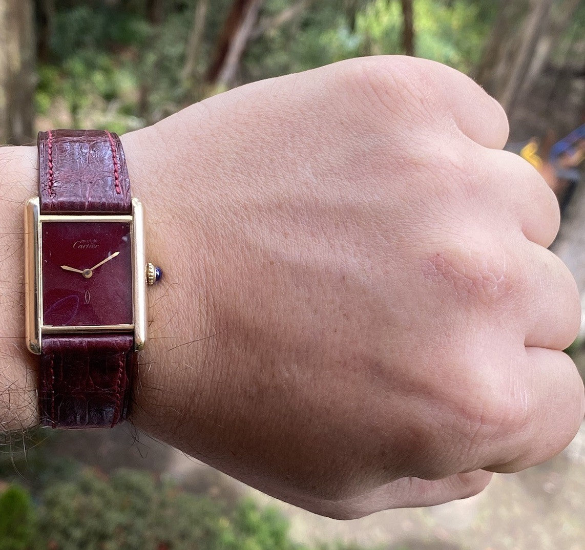Cartier Tank LM Manual Wind Watch, Burgundy Dial | Watchlunex