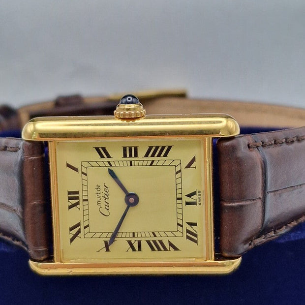 Must de Cartier Tank Watch, New Brown Strap
