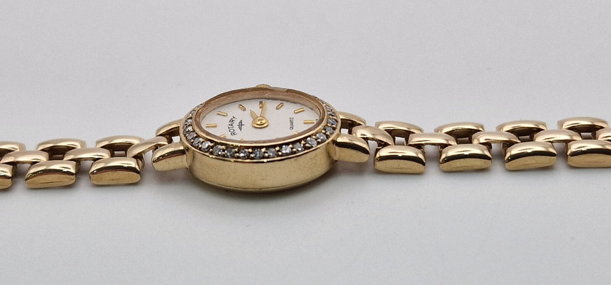 Rotary 9ct Gold Diamond Bezel Ladies Watch