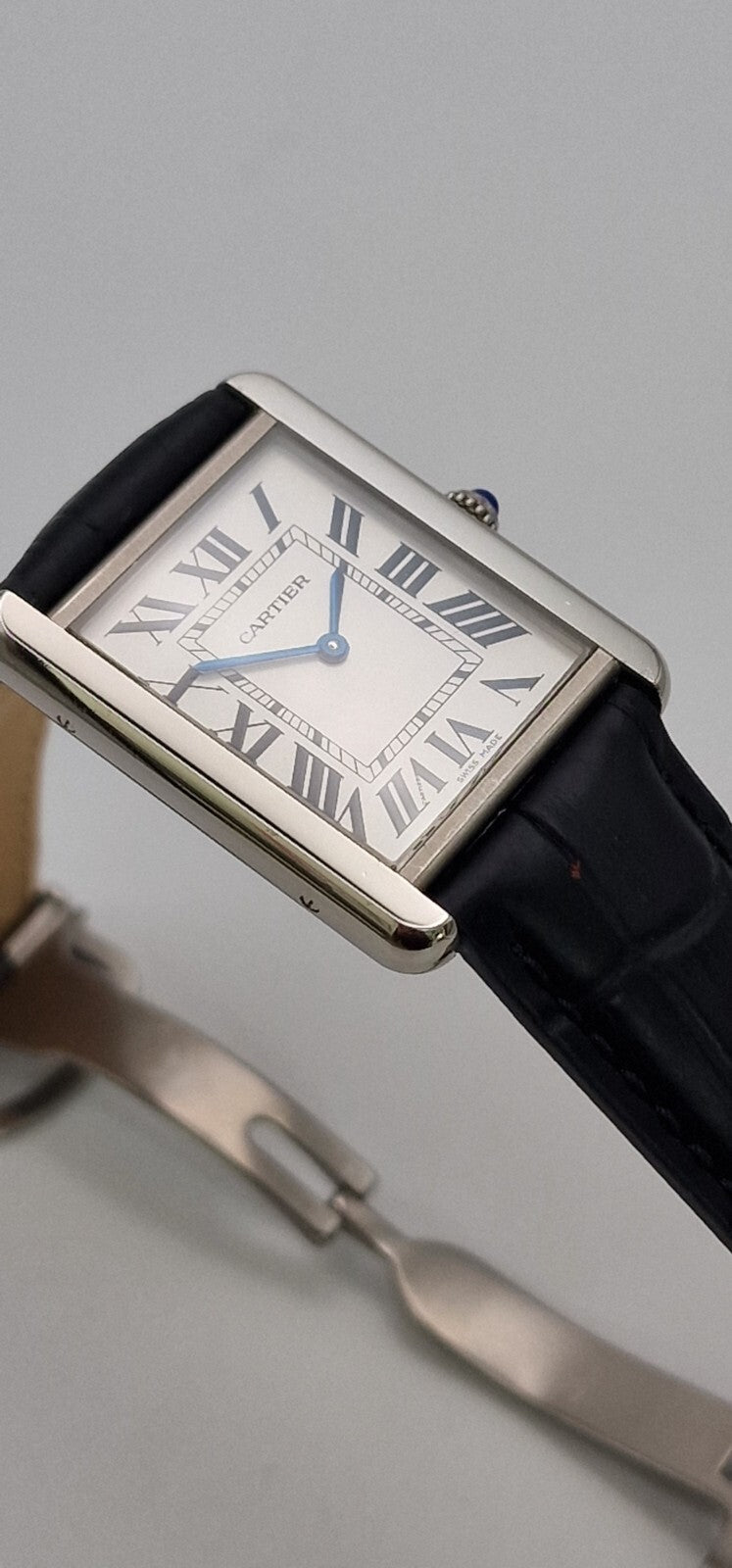 Cartier Tank Solo Steel Watch, Blue Cabochon Crown