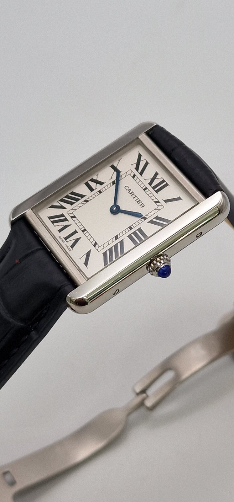 Cartier Tank Solo Steel Watch, Blue Cabochon Crown