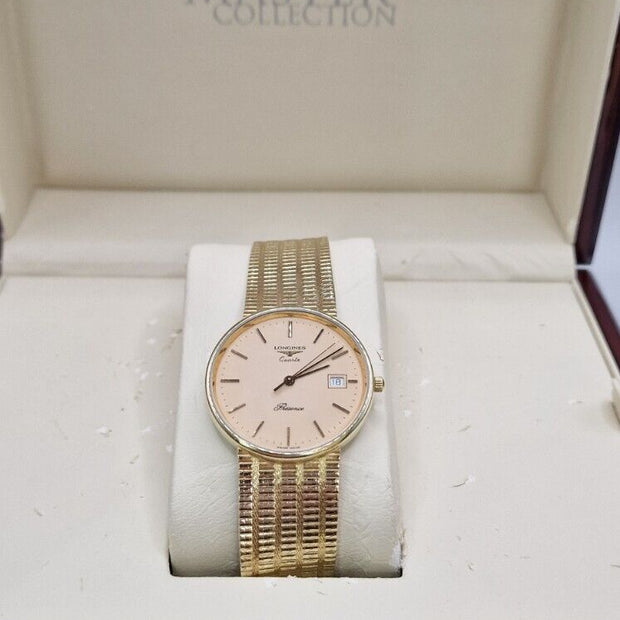Longines Presence 9ct Gold Watch, Salmon Dial