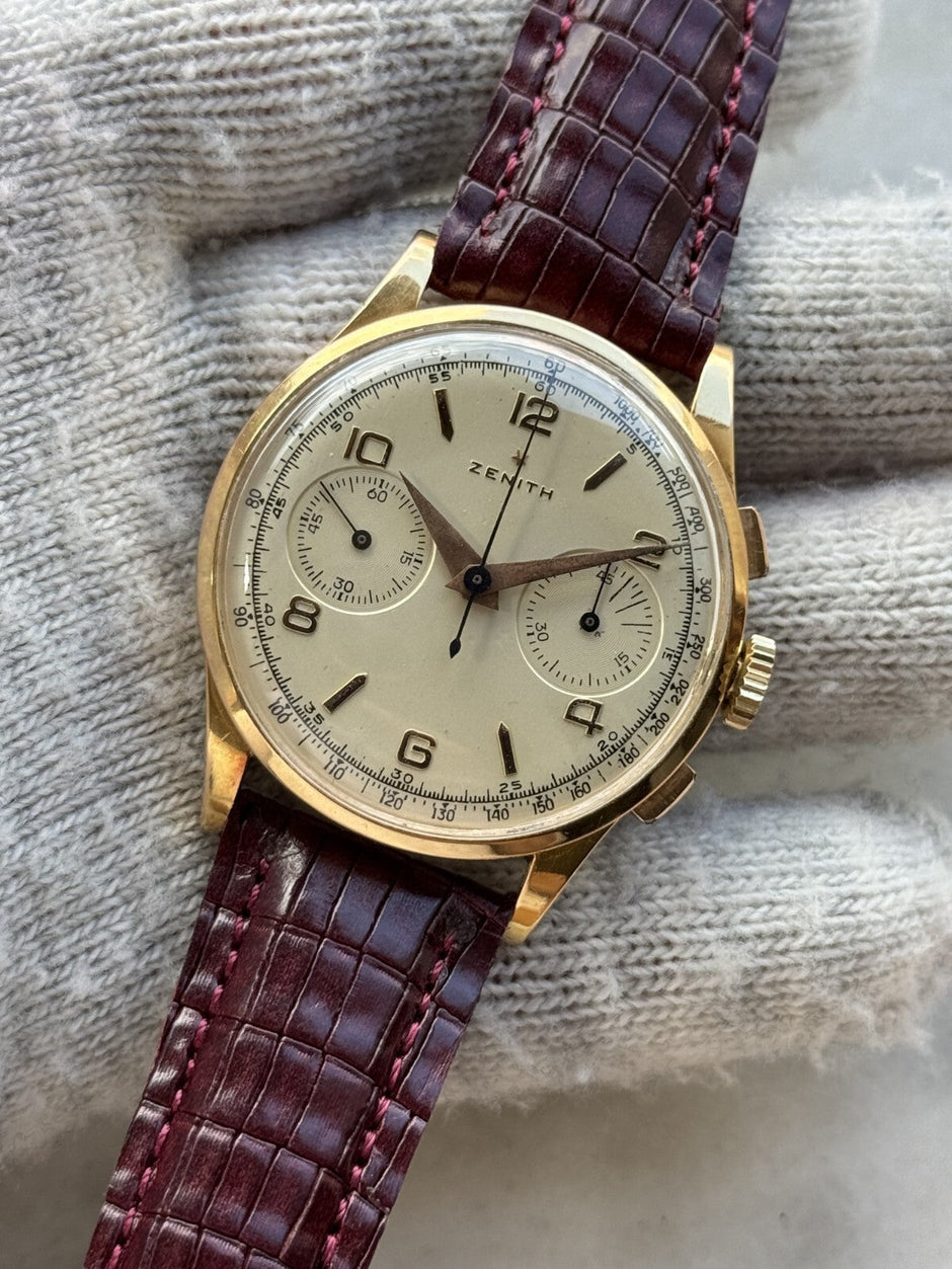 Vintage Zenith Chronograph 18K Gold Watch