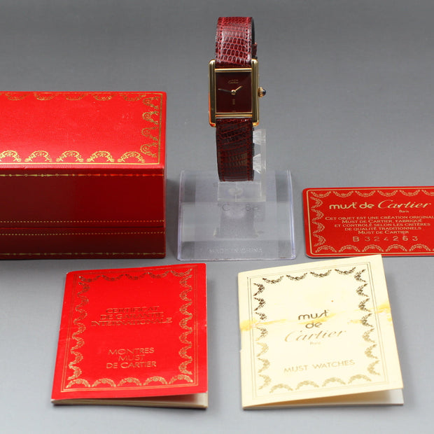Cartier Must Tank Red Dial Watch, Full Set