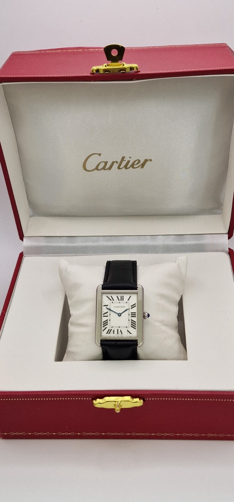 Cartier Tank Solo Steel Watch, Blue Cabochon Crown