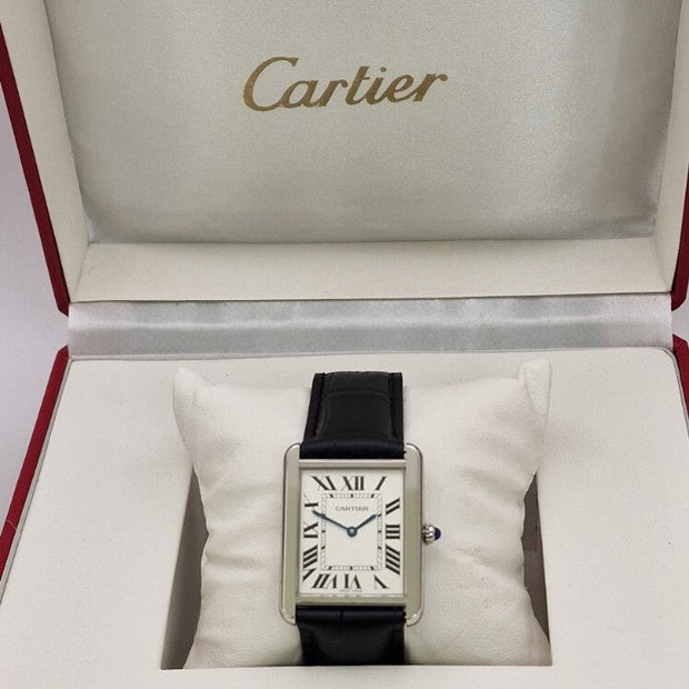 Cartier Tank Solo Steel Watch, Blue Cabochon Crown
