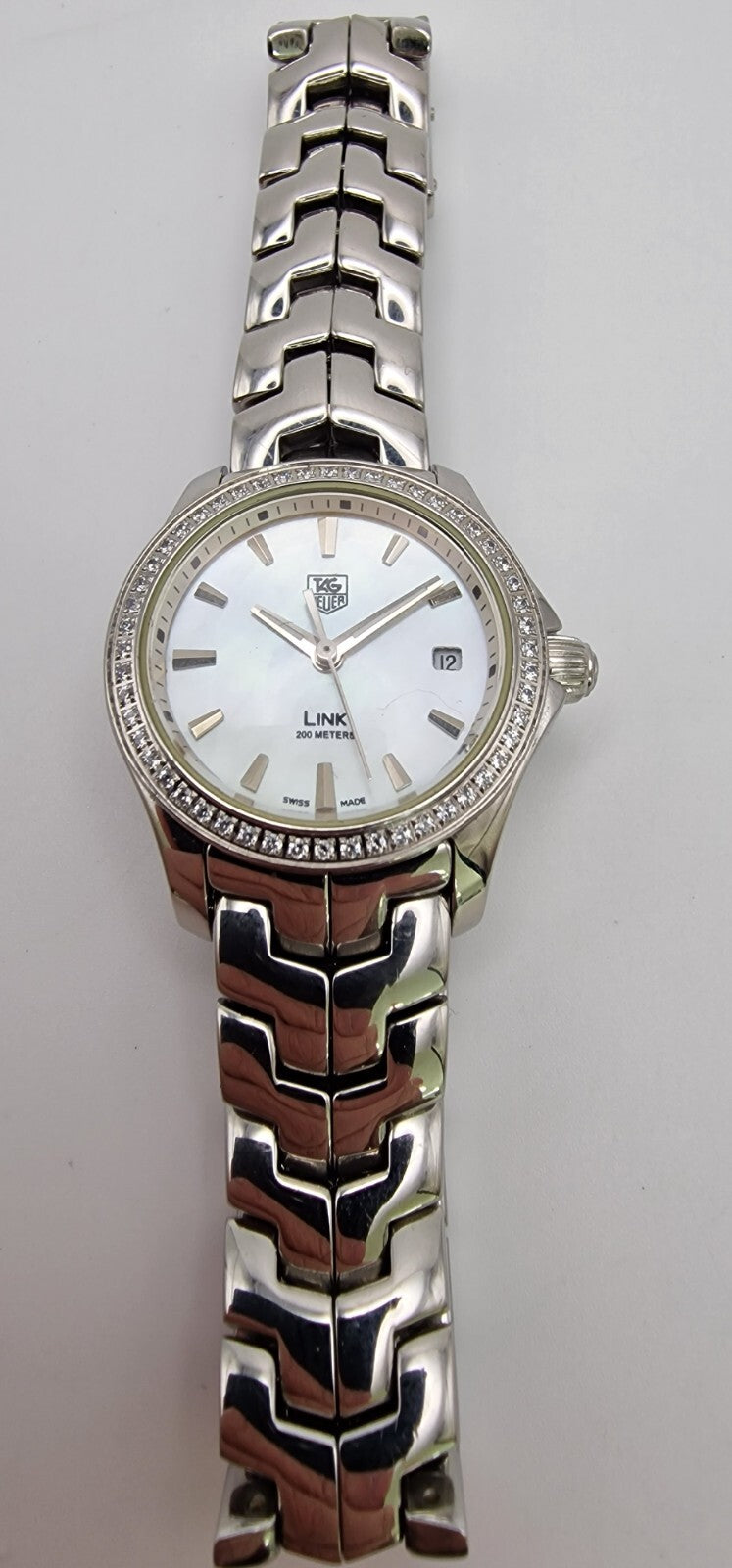 Tag Heuer Link  200 Meters Lady's Bracelet Watch with Diamond Bezel in Tag Box.