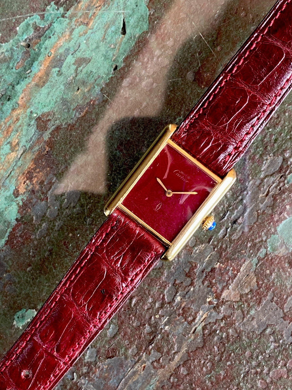 Cartier Tank LM Manual Wind Watch, Burgundy Dial | Watchlunex