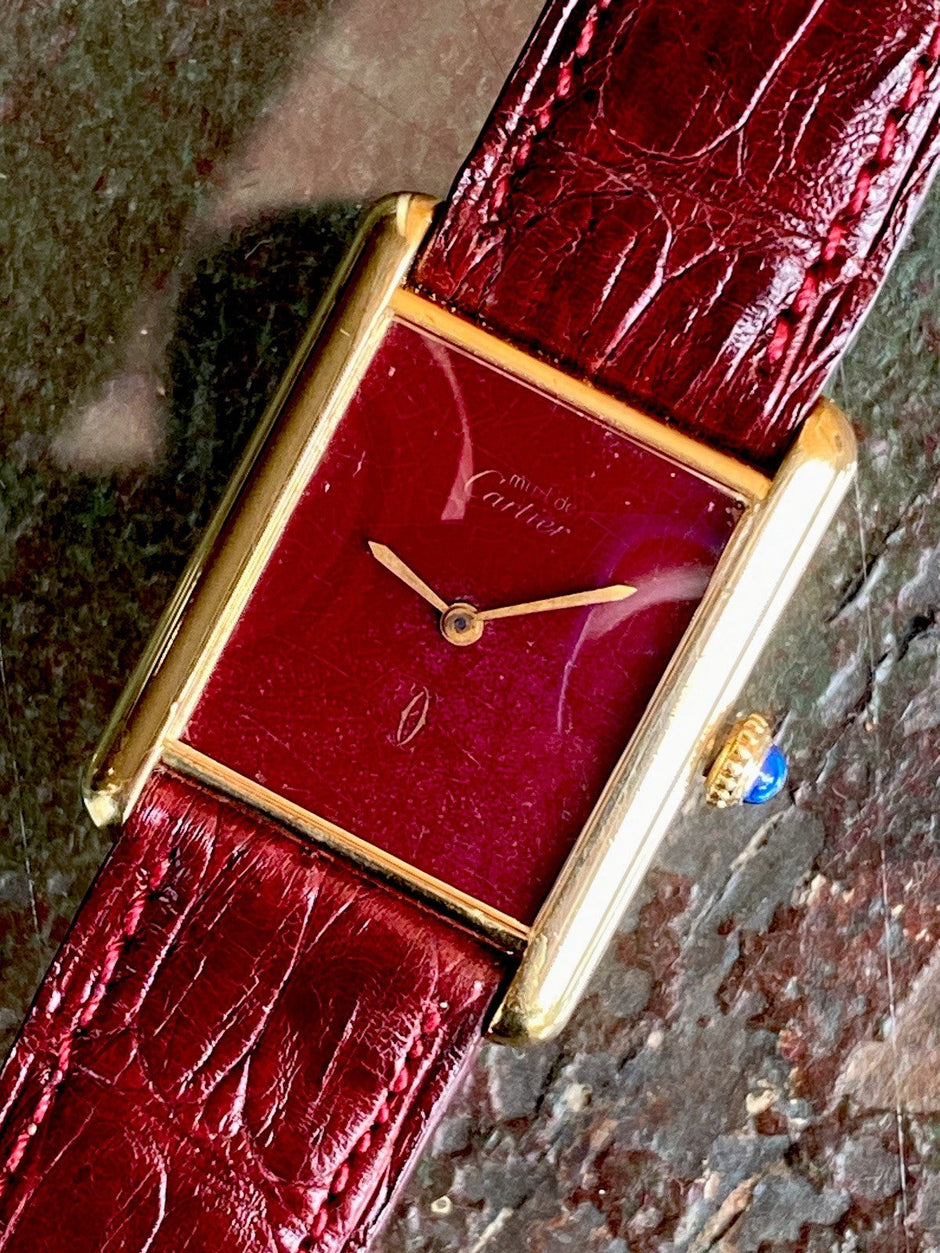 Cartier Tank LM Manual Wind Watch, Burgundy Dial | Watchlunex